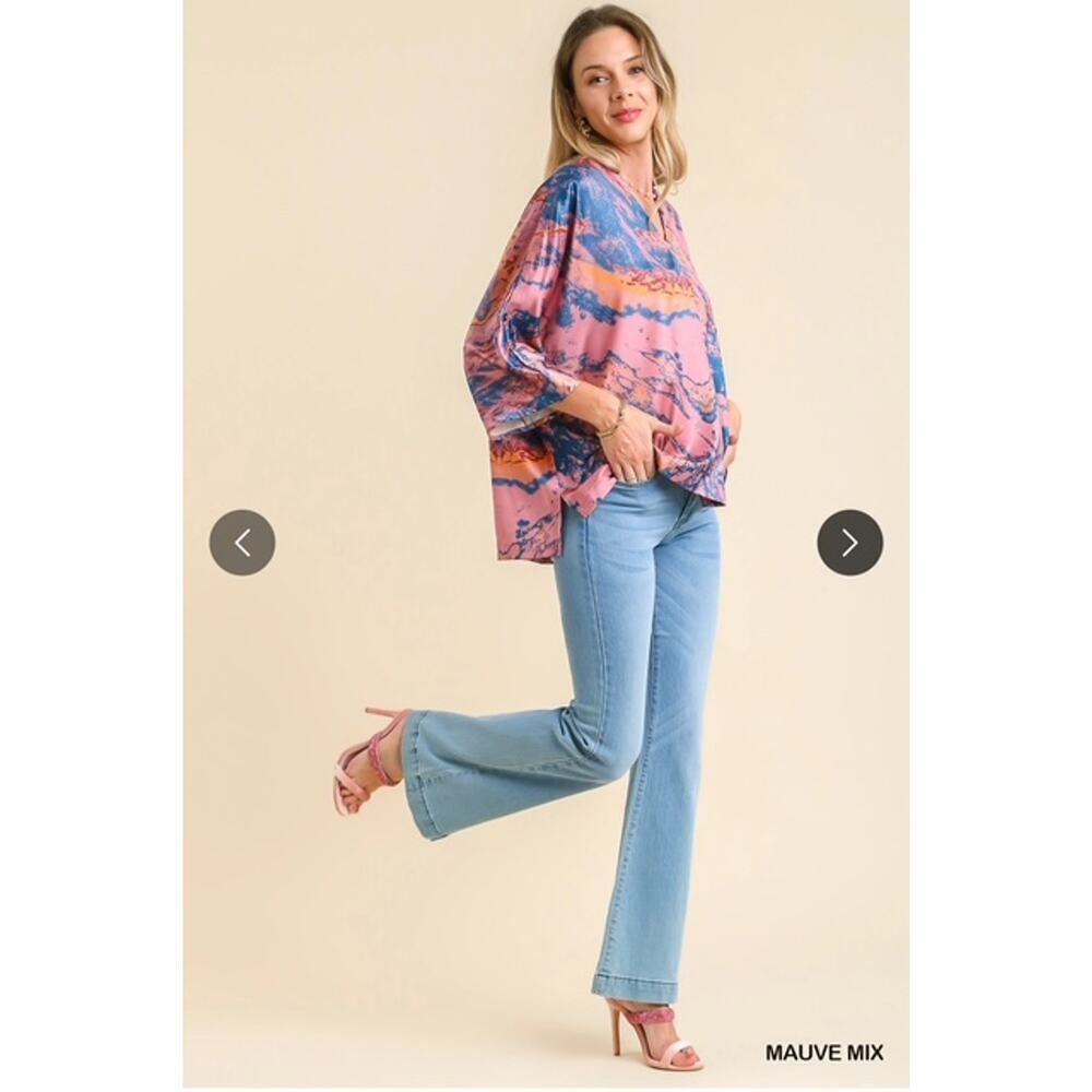 UMGEE - Marble Print Batwing Top with High Low Hem - Large